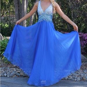 Royal Blue La Femme Rhinestone Ombré Gown Size 4